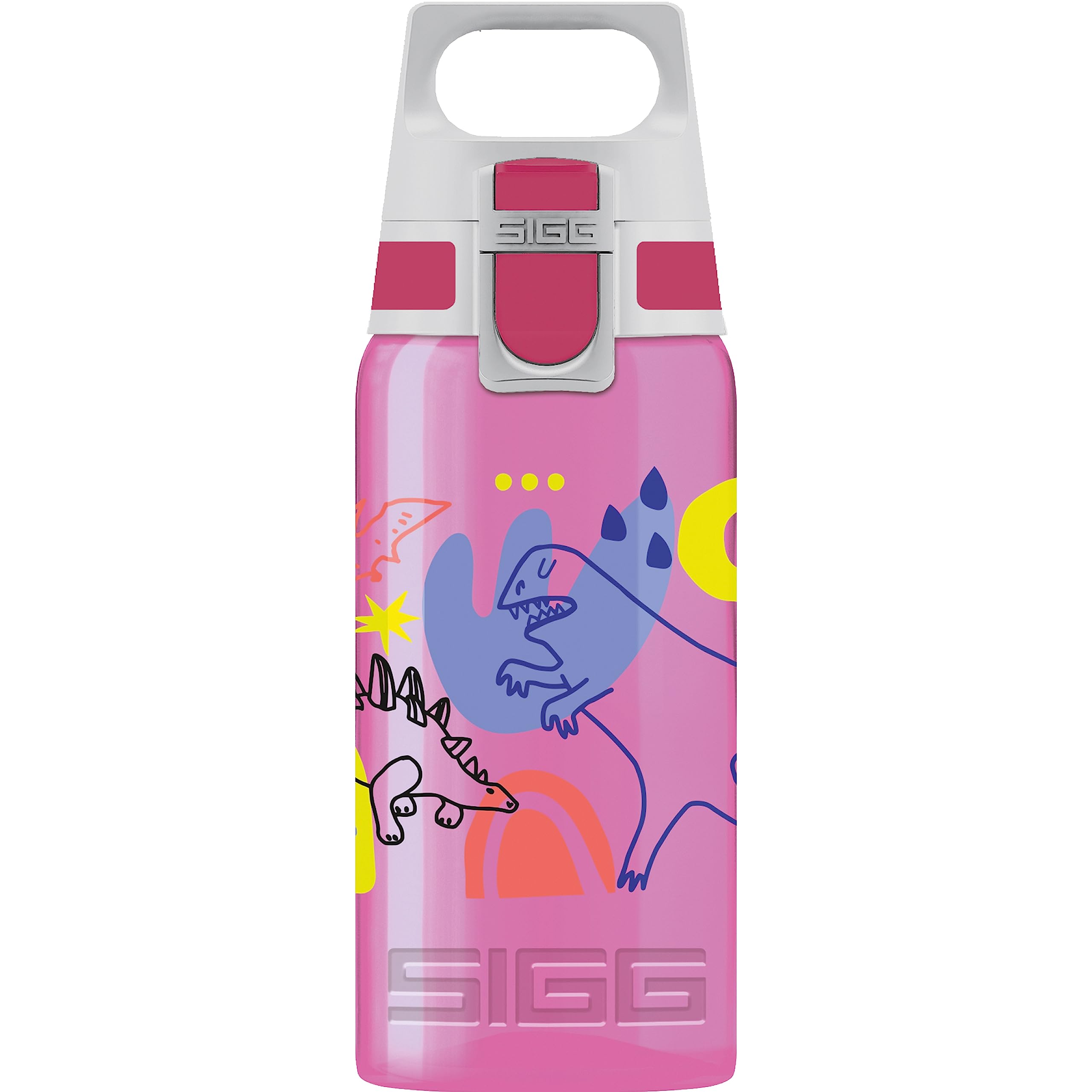 Sigg - Sports Water Bottle For Kids - Viva One Dino Run - Suitable For Carbonated Drinks - Leakproof - Dishwasher Safe - BPA Free - School & Bike - Pink - 0.5L