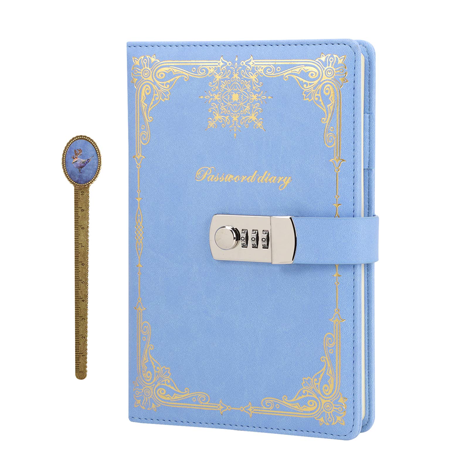 PU Leather Vintage Journal Writing Notebook Password Lockable Notebook Daily Notepad with Combination Lock and Pen Holder, A5 Size Lined Password Diary Personal Travel Journal Retro Green