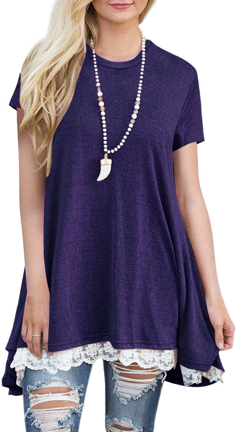 BELAMOR Cute Long Tunic Tops for Women to Wear with Leggings Purple,XL