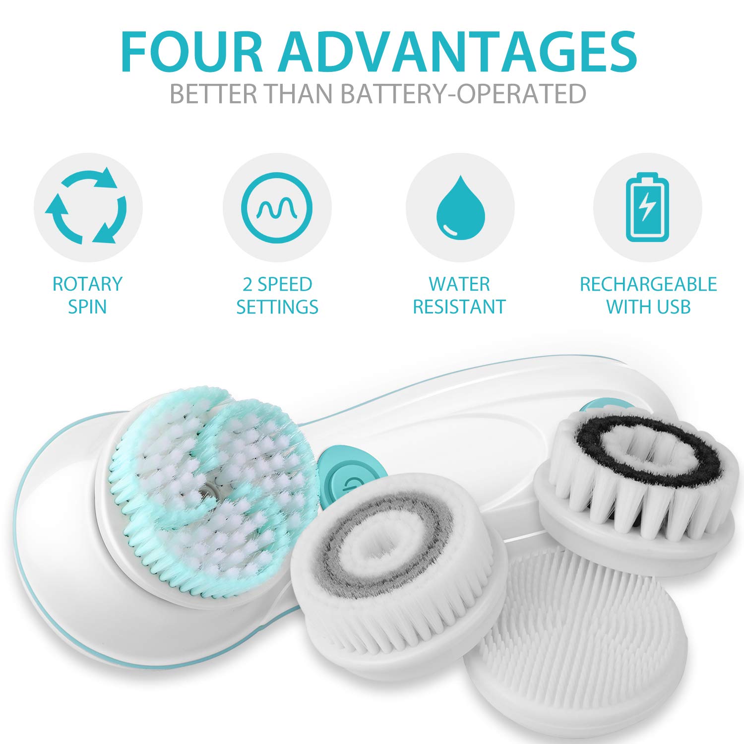 Rechargeable Facial Cleansing Spin Brush Set with 4 Exfoliation Brush Heads - Waterproof Face Spa System by CNAIER - Advanced Microdermabrasion for Deep Scrubbing and Gentle Exfoliating: Beauty