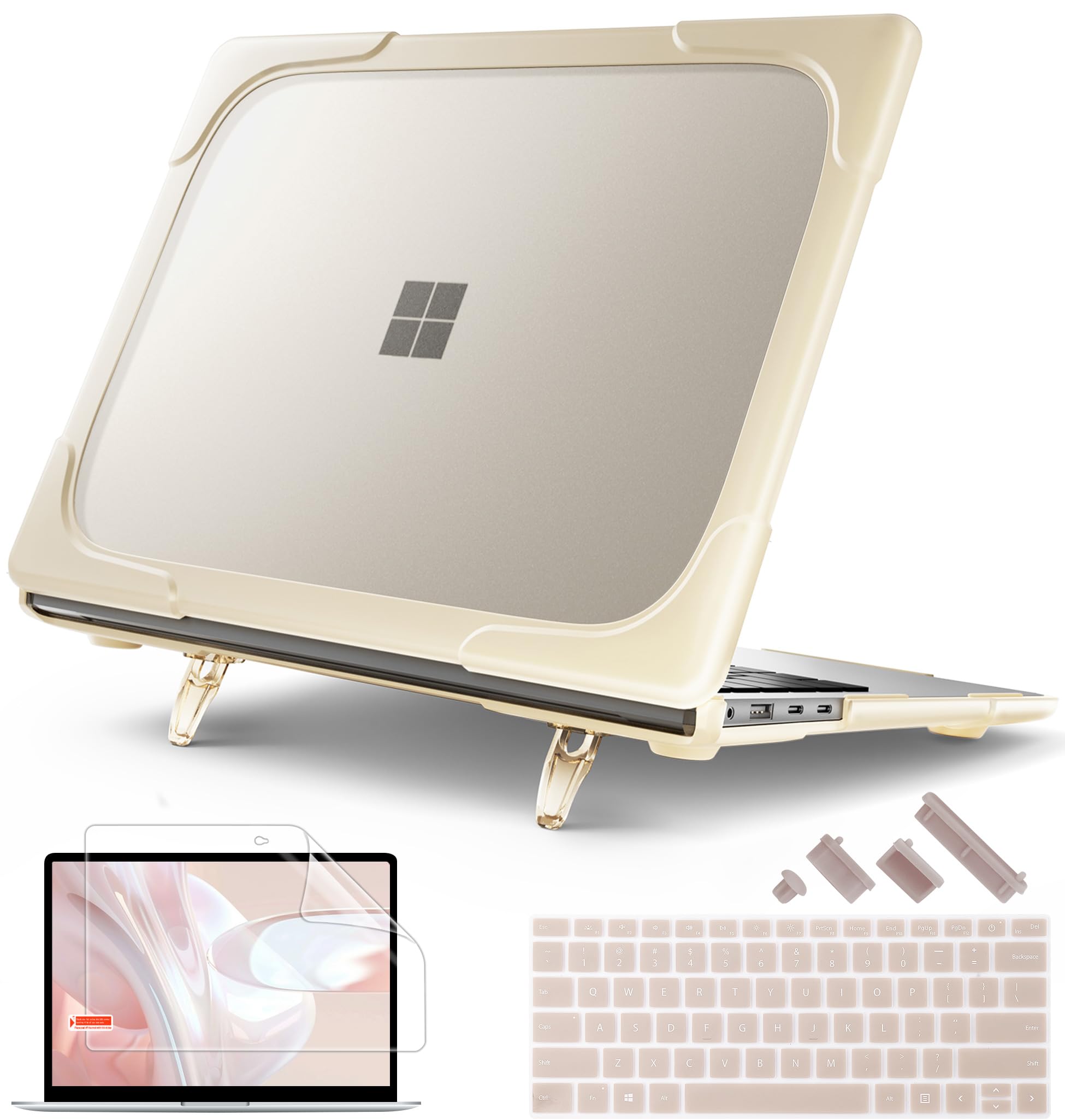 Photo 1 of May Chen for Microsoft Surface Laptop 13.8 inch, 2024 Windows 11 AI + PC, 7th Edition Touchscreen Display, [Heavy Duty][Dual Layer] Kickstand Hard Case Cover with Rubberized TPU Bumper, Khaki
