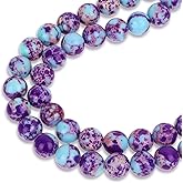 Bewudy 46 Pcs Natural Stone Beads for Jewelry Making, 8mm Blue Purple Imperial Jasper Stone Beads for Bracelet Necklace DIY