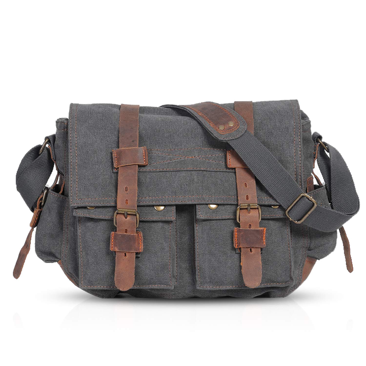 FANDARE Unisex Messenger Bag Canvas Satchel College Bag Outdoor Travel Bookbag Commute Work Shoulder Bag 14 inch Laptop Crossbody Bag for Men/Women Gray