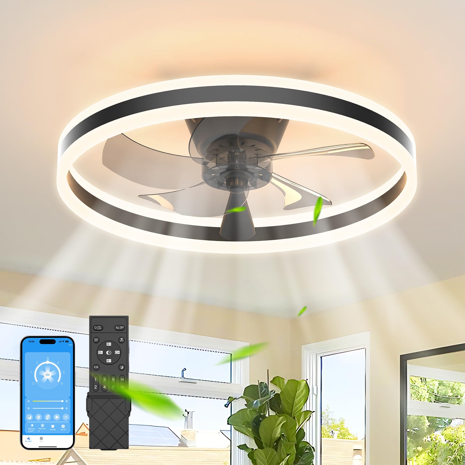 JOFIOS Ceiling Fans with Lights,19.7" Flush Mount