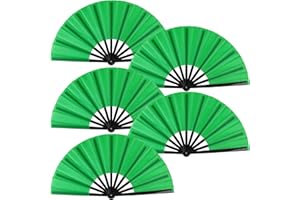 BRYCTSISEN 5 Pack Large Folding Fan Popping Fabric Handheld Rave Foldable Fans for Line Dance Parties Outdoor Events Performance Decorations (Light Green)