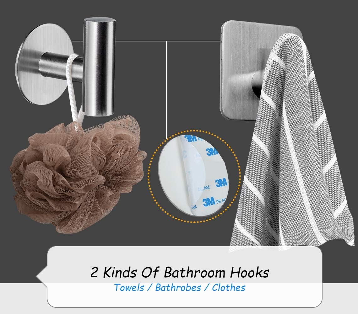 Bsicpro Bathroom Hardware Set 5-Piece Adhesive 304 Stainless Steel Bath Accessories Kit 16" Lengthen Hand Towel Bar+Toilet Paper Holder+3 Robe Towel Hooks (Brushed Nickel): Home & Kitchen