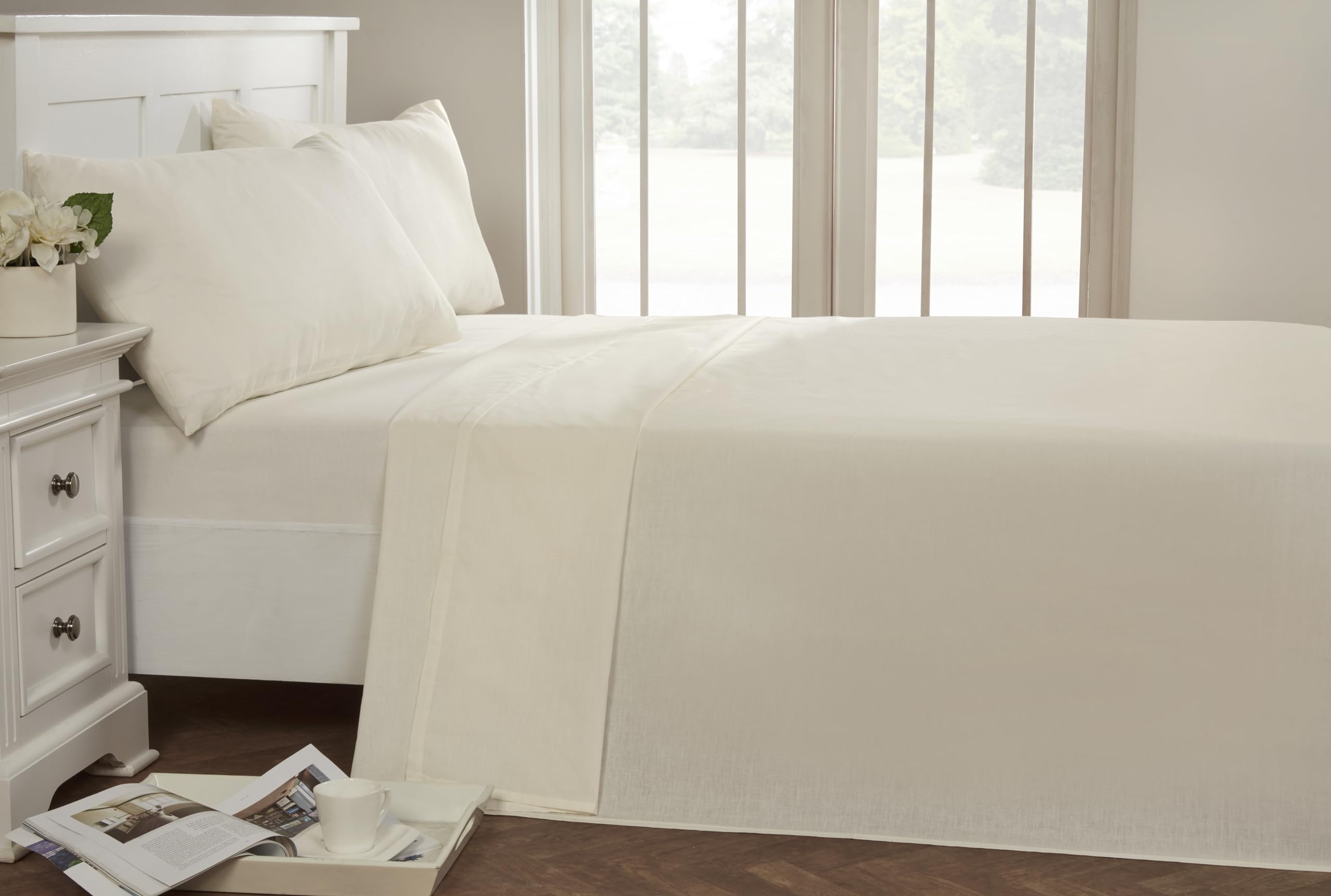 Rapport Home 56 Pick Flat Sheet, Polycotton, Cream, Double