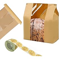 Sacos De Papel Para Pão Com Janela - 120 Unidades + Adesivos