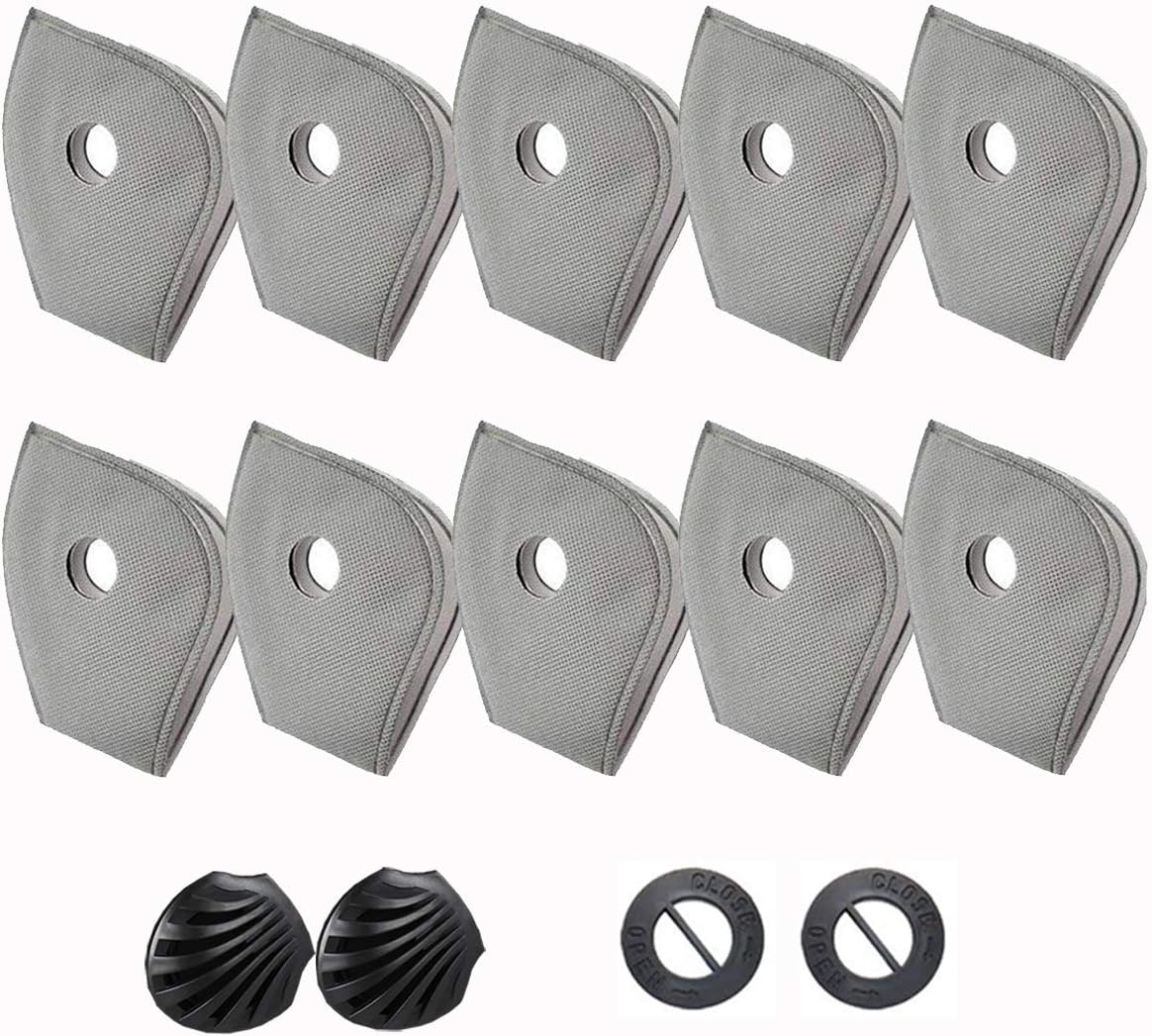 Set of 10 Activated Carbon Filters N95 and 2 Exhaust Valves Replacement fit Megerzo Mask and Most Dust Masks