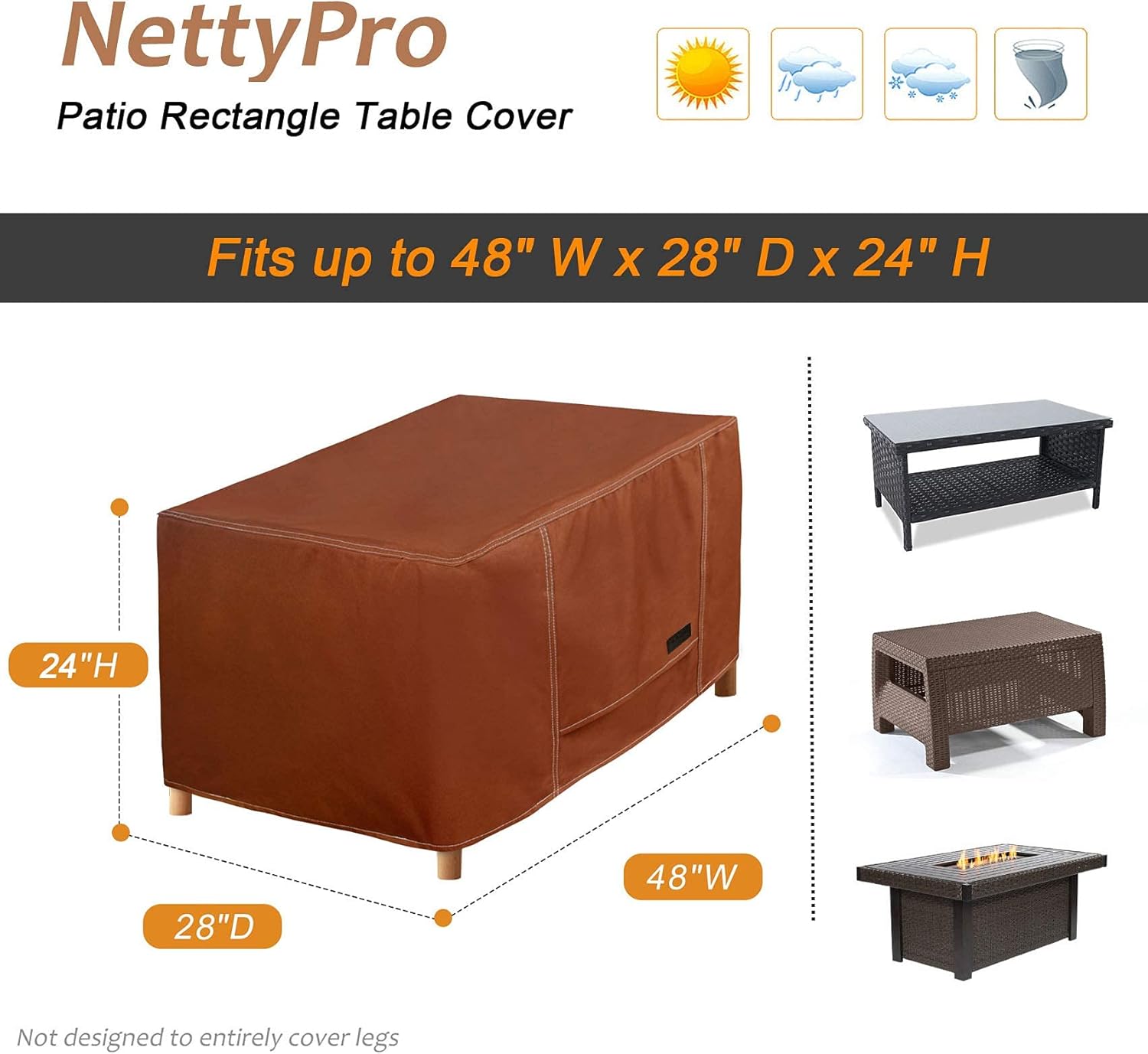 NettyPro Outdoor Fire Pit Table Cover 48 inch Rectangular Deck Box Cover Waterproof Heavy Duty Patio Firepit Cover, Brown : Garden & Outdoor