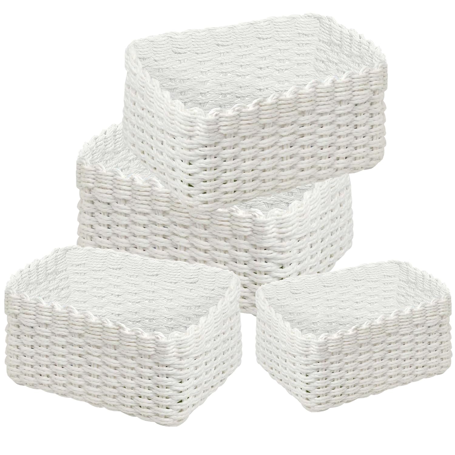 Lighterday Wicker Basket 4 Pcs Small Hampers Gift Baskets Wicker Woven Storage Basket 4 Sizes Baskets for Shelves,Gift Baskets Empty for Bathroom Bedroom Kitchen Office Storage (White)