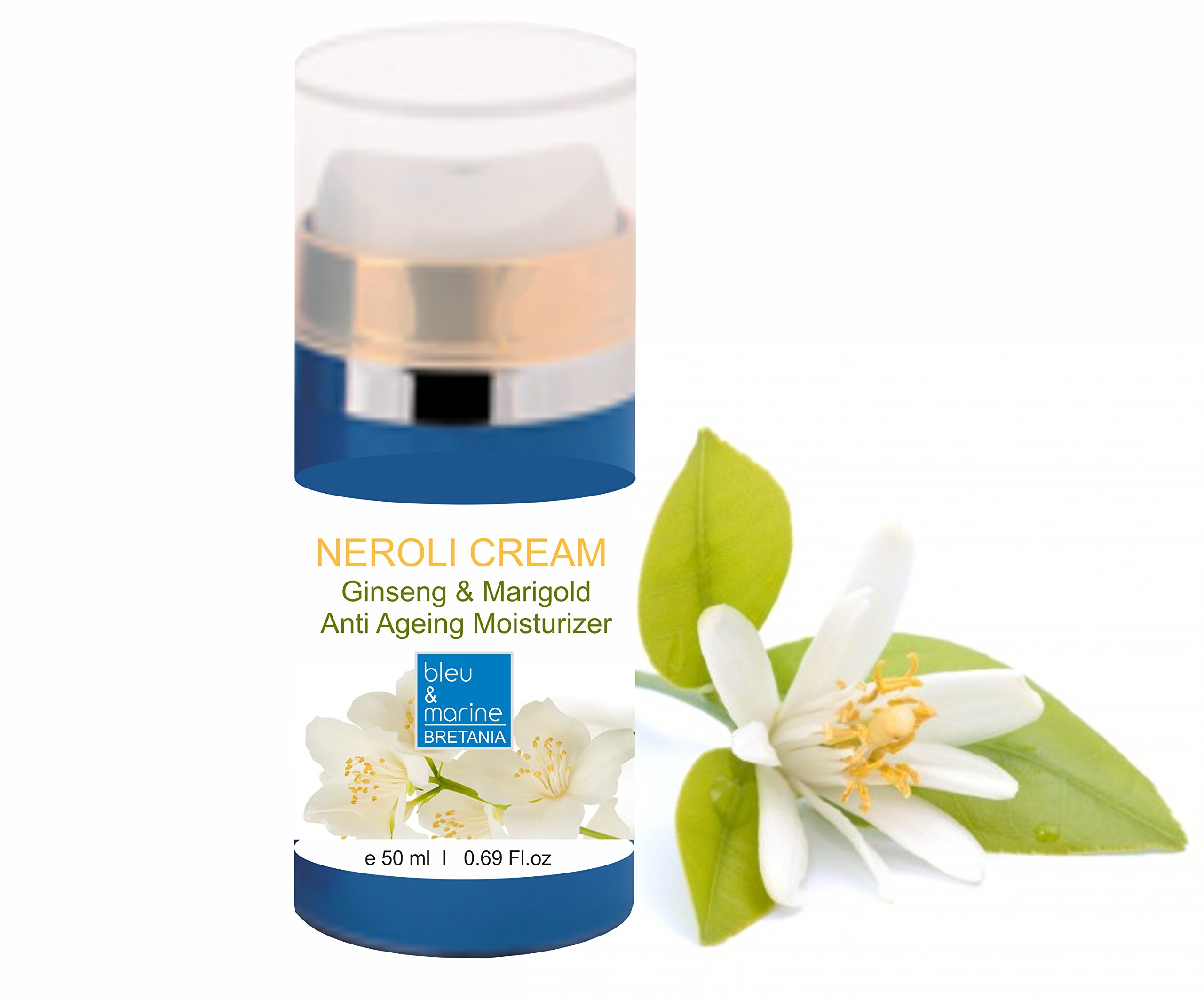 bleu & marine Bretania - Neroli Anti-Ageing Cream | Luxurious Face Moisturizer with Ginseng and Marigold | Ideal for Mature, Sun-Damaged Skin | Paraben-Free, GMO-Free, 50 ml