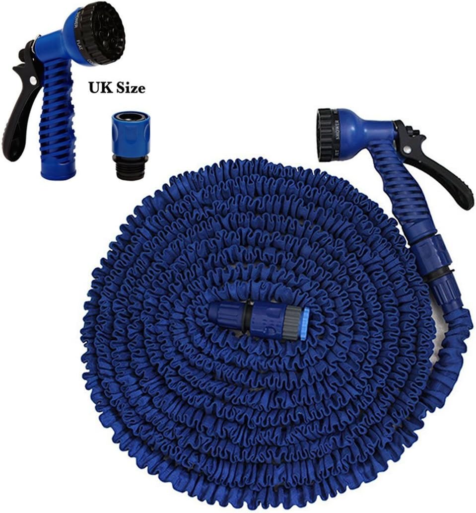 Green Chinatown New Arrival Pure Natural 9 Layer Latex 25ft,50ft,75ft,100ft Expandable 3 Times Its Original Size Flexible Magic Garden Hose Magic Expandable Tube Pipe+7 modes spray gun nozzle(100ft, Blue)