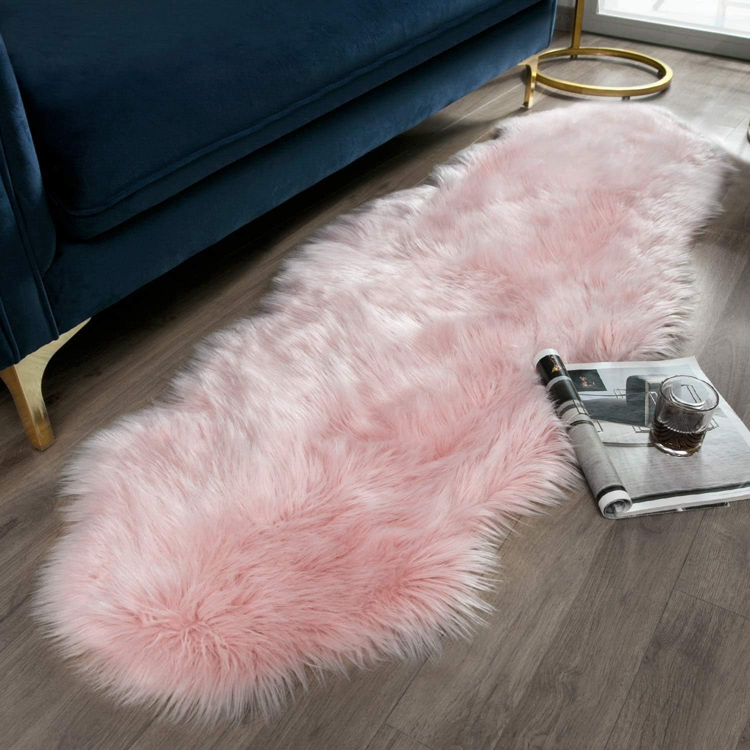 JXLOULAN Fluffy Faux Sheepskin Rug Pink 60x160 cm- Hypoallergenic Non-Shedding Area Rug for Living Room/Bedroom/Kids Room, Cloud-Like Soft & Machine Washable