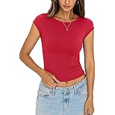 EasyGala Womens Double Lined Tops Cropped Cap Sleeve Shirts Crew Neck Fitted Baby Tee Y2k Summer Clothes 2026