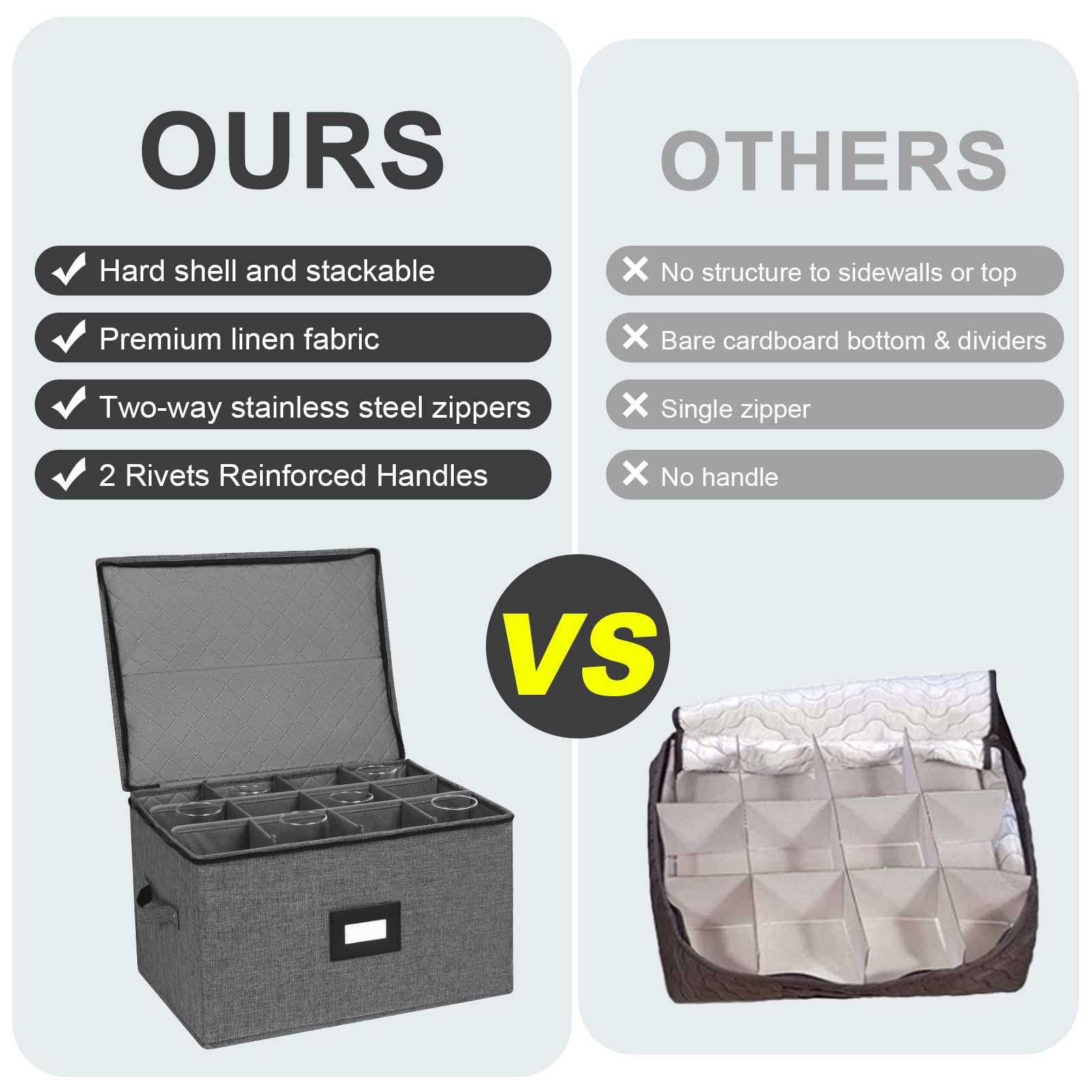 Stemware Storage Cases, Wine Glass Storage Box Containers with Dividers for Glassware Crystal Storage and Transport, Hard Shell and Stackable (Black)