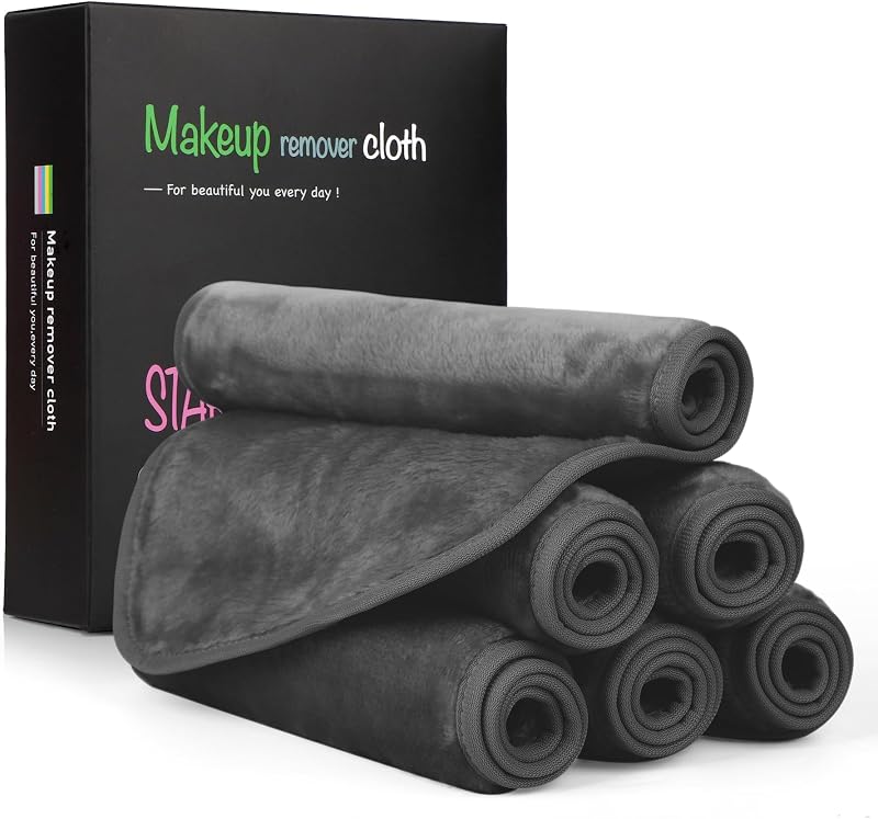 Nineigh 6pk Microfiber Makeup Remover Cloth Flannel Face Towel Reusable Grey