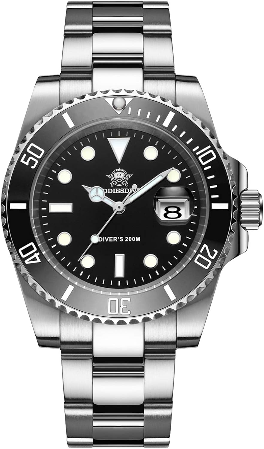 ADDIESDIVE Reloj de hombre Divers 200M sumergible luminoso correa de acero inoxidable