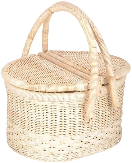 Agus Cane Wire Picnic Basket (15 inch x 11 inch x 16 inch, Beige)