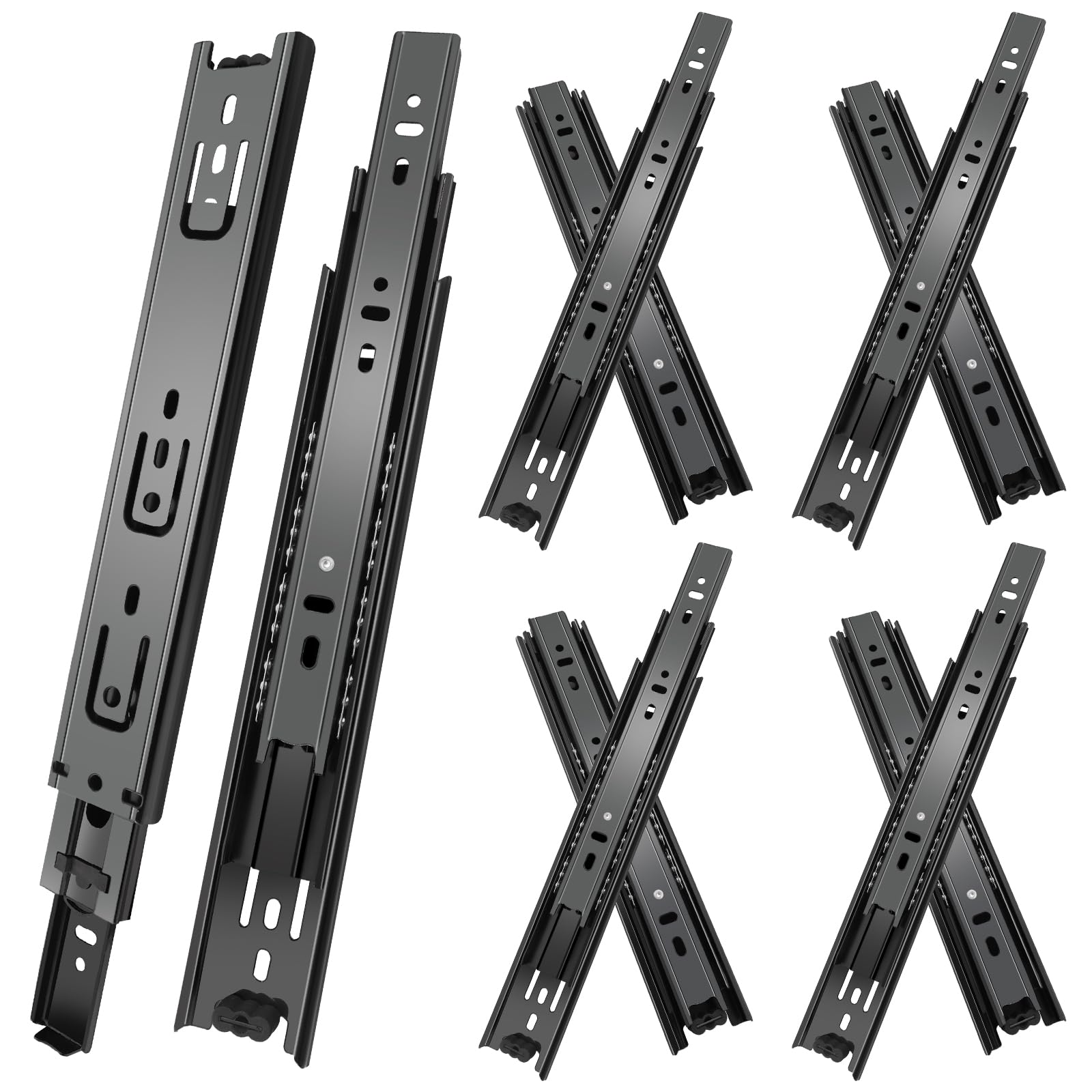 Photo 1 of 12 inch Drawer Slides 4 Pairs (8pcs) 3 fold Full Extension Side Mount Cabinet Drawer Glides 12" Black Cabinet Rails for Dresser, Cabinet, Kitchen,Trash Can, Wardrobe 100 LB Capacity