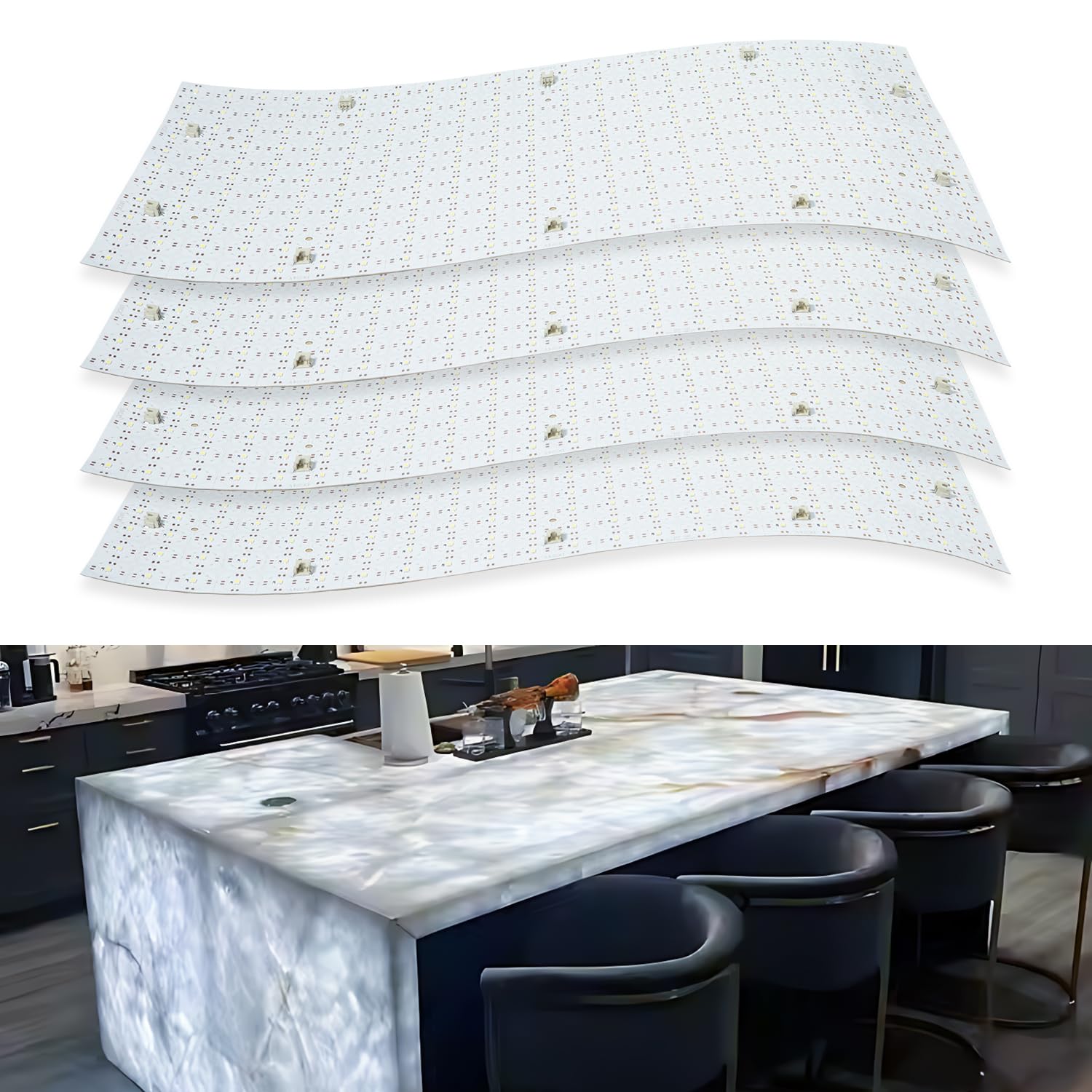 Photo 1 of blusun 4-Pack Soft LED Backlight Panel Sheet, Dimmable LED Flexible Transparent Film Screen for Backlit Translucent Stone/Marble/Onyx/Quartz Countertop Wall, 19.3X9.6 inch, 24V 28W 6000K Cool White