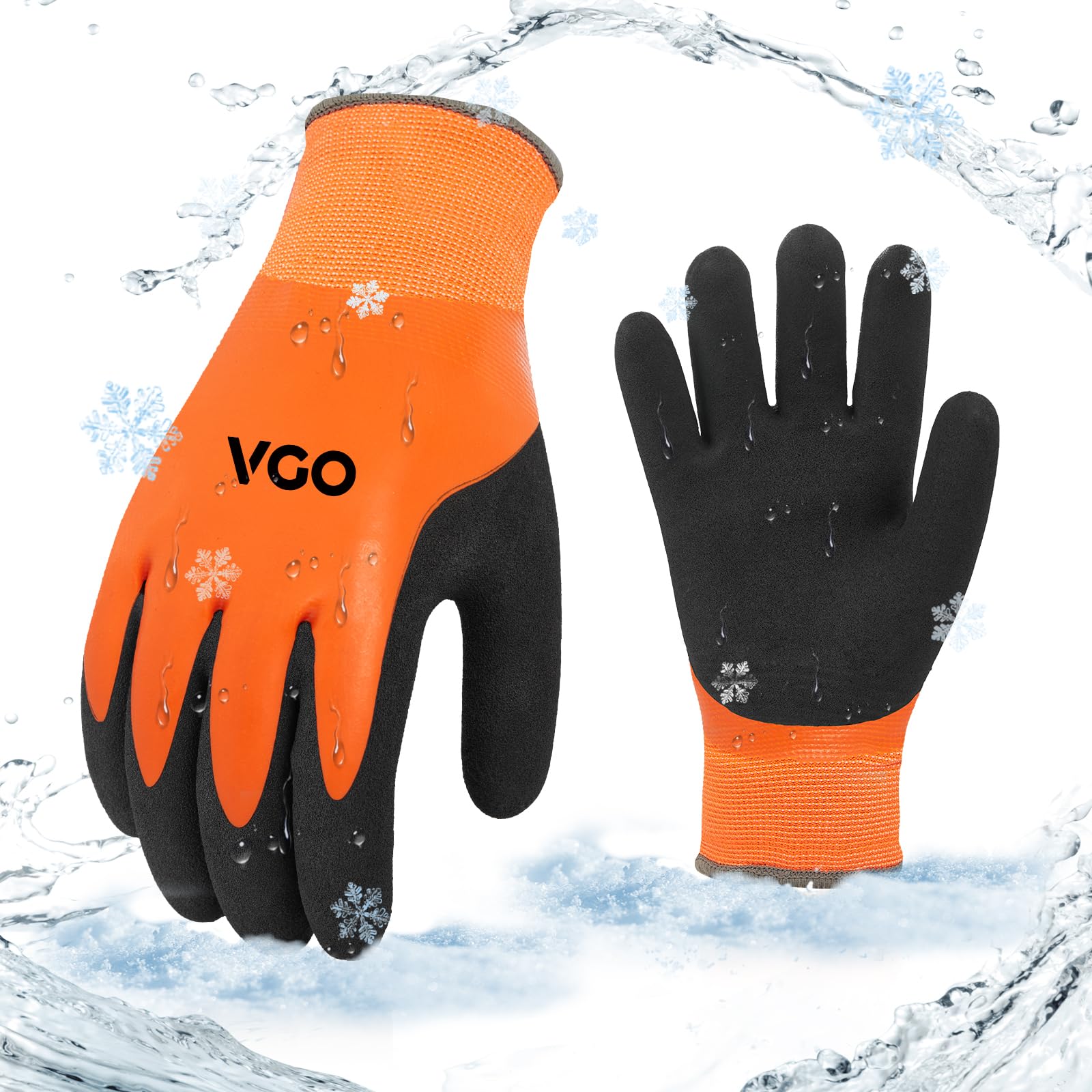 Vgo... Thermal Waterproof Work Gloves Winter Palm Latex for Freezer Gardening Digger Warehouse Delivery in Cold Weather, 1 pair RB2172F(Orange,L)