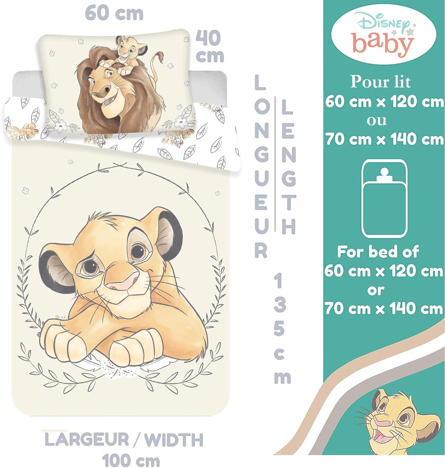 Cot Bed Duvet Cover and Pillowcase Set, King - Image 5