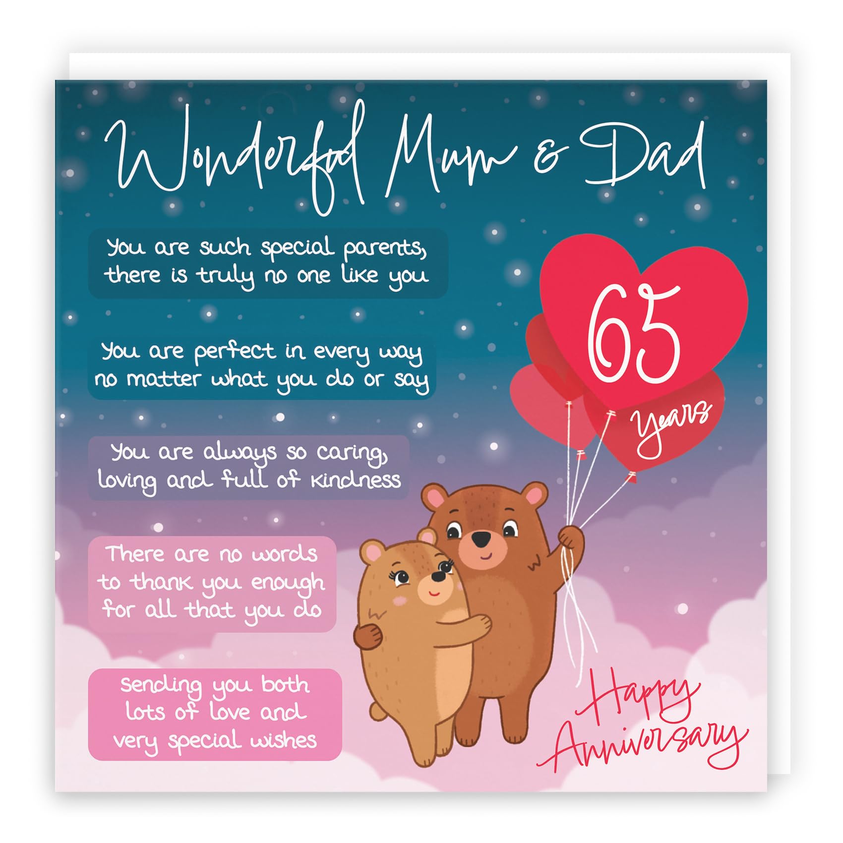 Hunts England - Mum And Dad 65th Anniversary Card - Starry Night - Cute Bears - Verse 65th Anniversary Card For Mum And Dad - Happy 65th Anniversary Poem Card For Parents