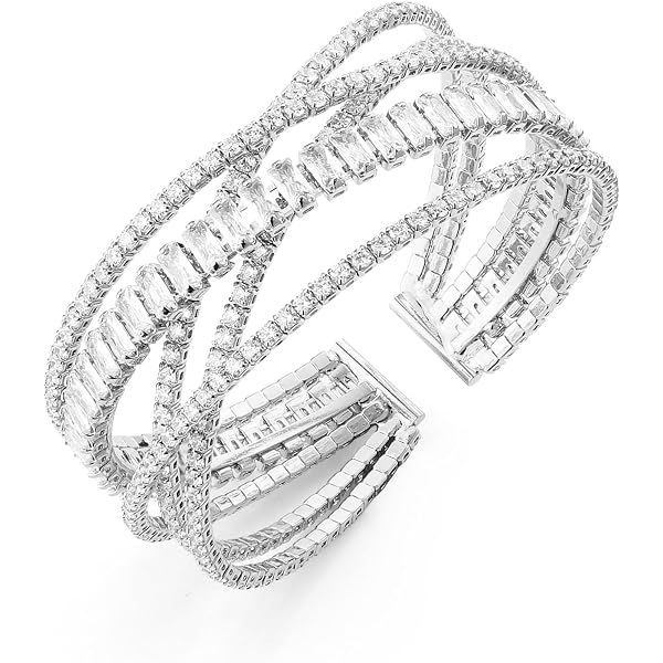 Bracelet Manchette Multirangs Avec Strass - Argenté, Plaqué Or Blanc, Neuf Avec étiquettes