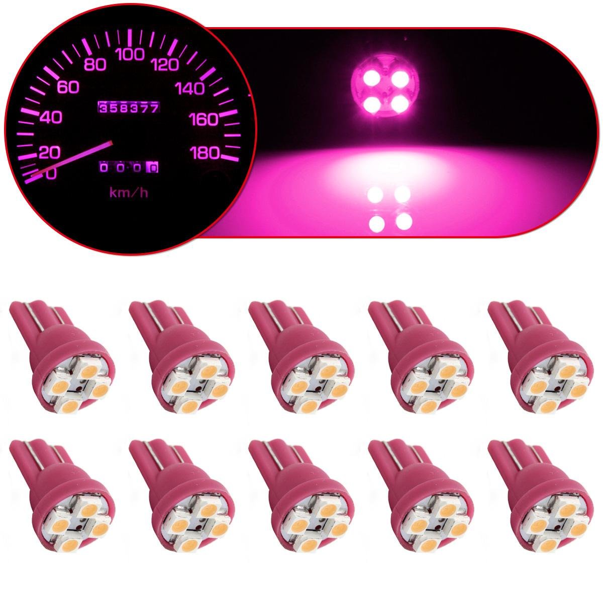 Partsam T10 194 LED Light Bulb Instrument Panel Gauge Cluster Dashboard LED Lights-10Pcs Purple Pink