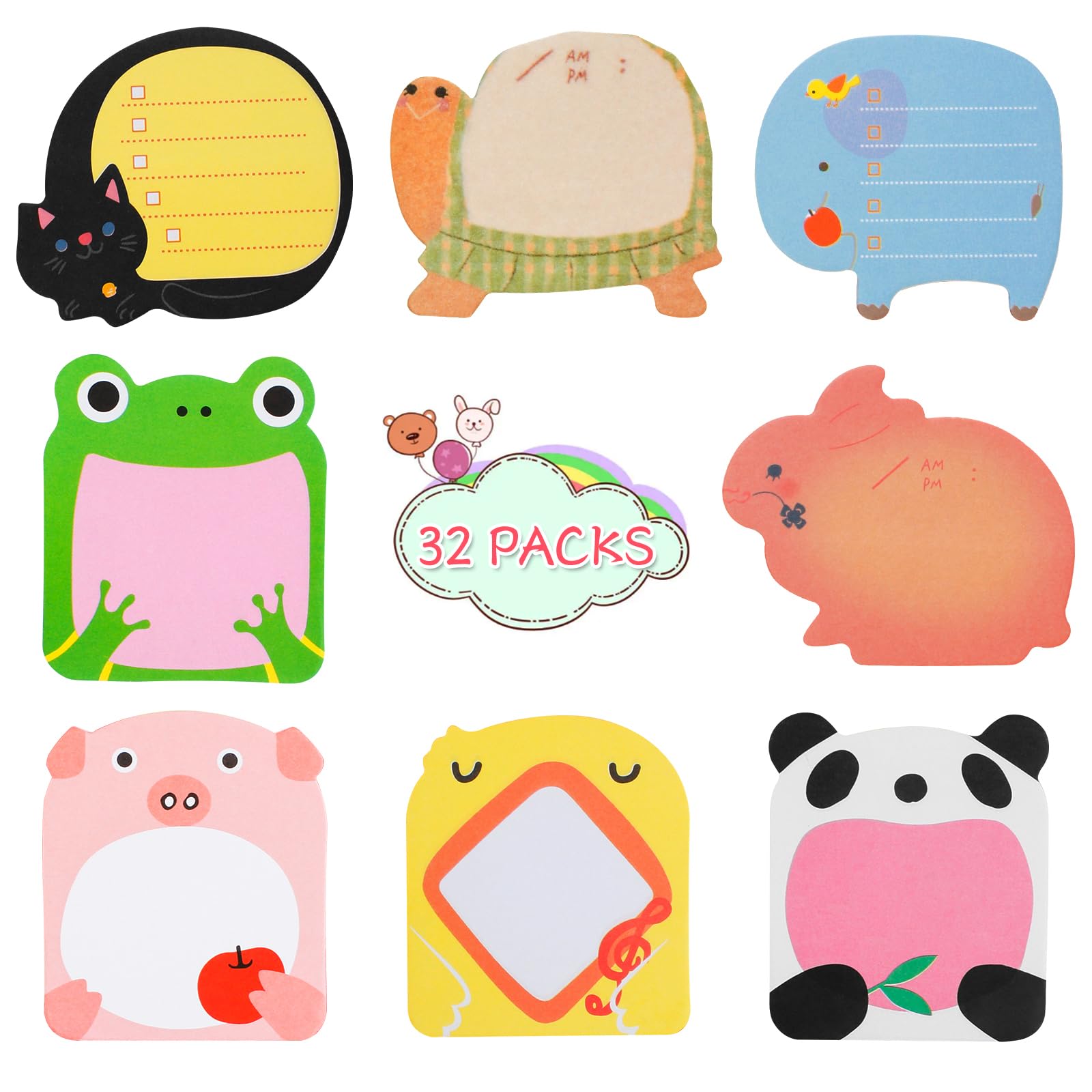 Baiyuanli 640 Sheets（32 Pads）Cute Cartoon Animal Sticky Notes Mini Self Sticky Notes Cute Sticky Notes Novelty Super Sticky Funny Cartoon Message Note for School Home Office,(8 Style), Black,8*5.4cm