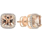 Dazzlingrock Collection 6.5mm Cushion Gemstone & Round White Natural Diamond Halo Screw Back Stud Earrings for Women in 14K Real Solid Gold