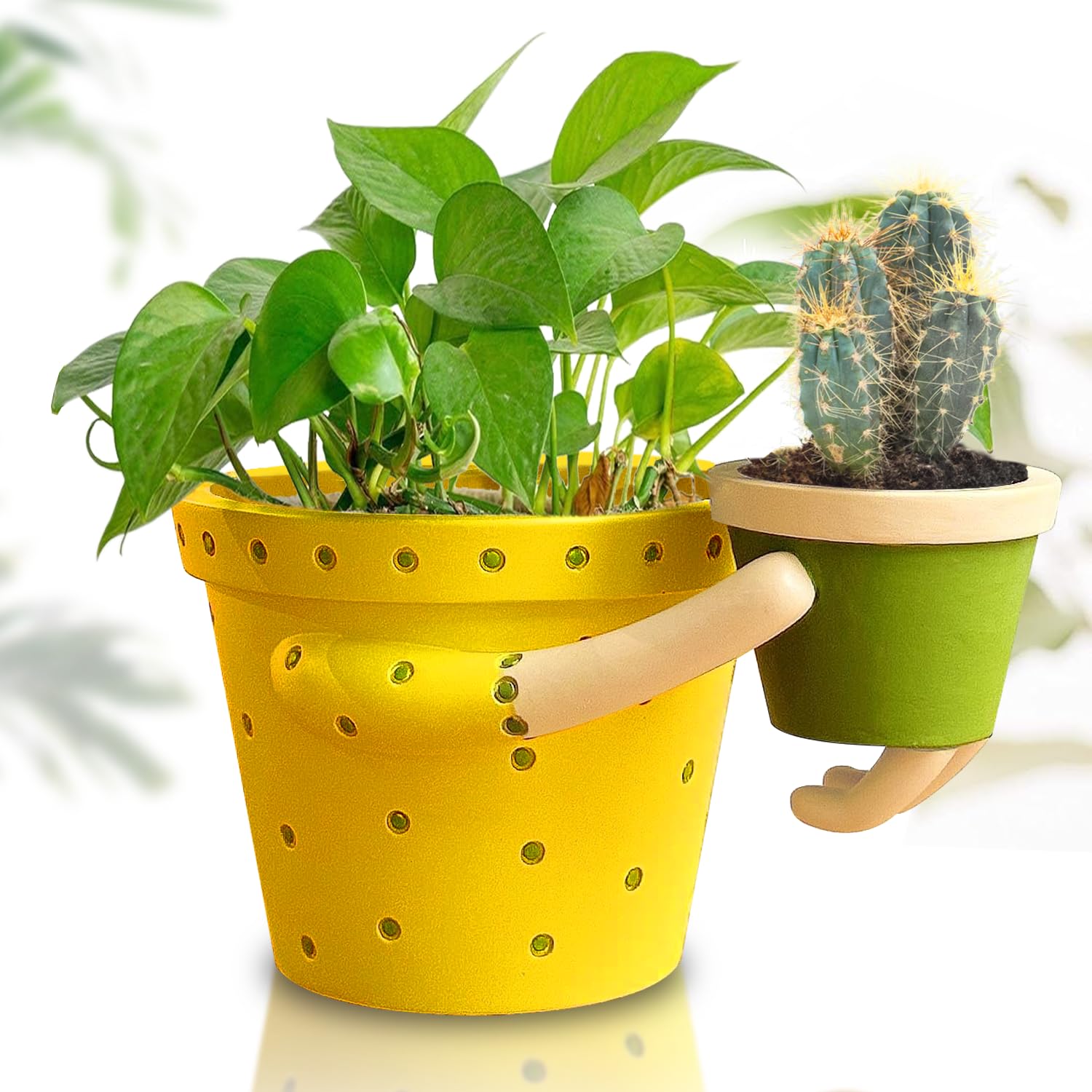 Cute Indoor Planter Succulent Pots - Mom Hugging Baby Double Plant Pots Decorative, 5.3" Pot & 2.9" Cactus Pot with Drainage, Interior Outdoor Plants/Unique Fun Gift Planters,Best Gifts Family Friends