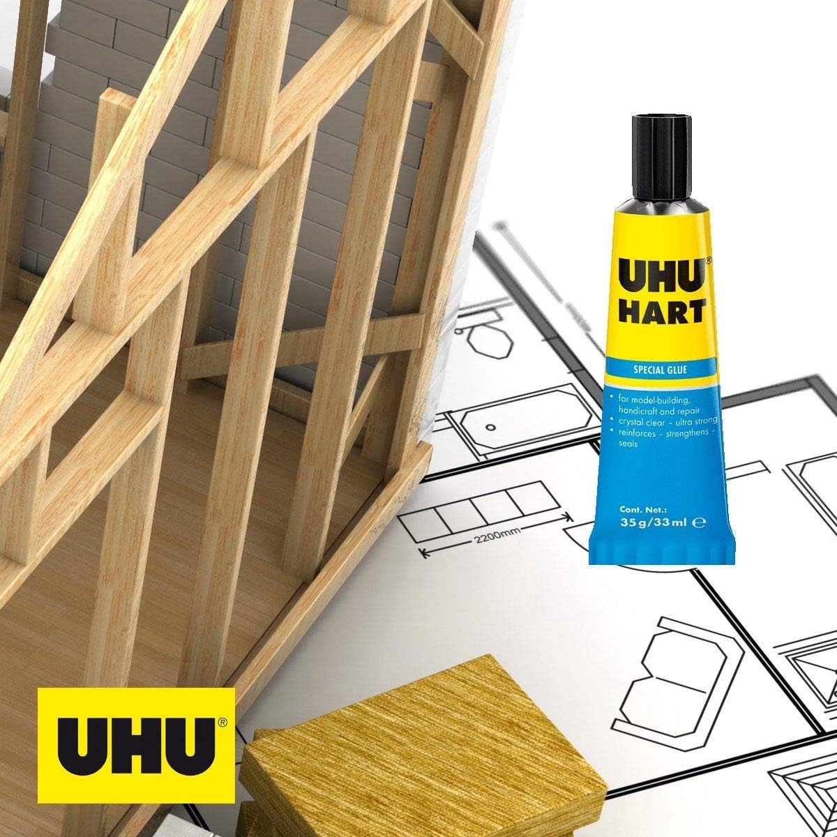 UHU hart, special adhesive for assembling small parts in model building 35gr folding box, transparent - Image 4