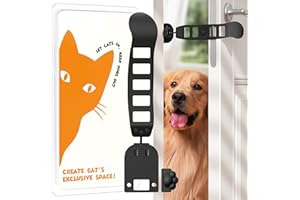 ELILIER Metal Cat Door Latch, Door Prop for Cats, Easy Install, Durable & Foldable, 【5 Adjustable Sizes】 Keep Interior Door Cracked Open for cat - Dog Proof Cats Feeding Station, No Wall Damage