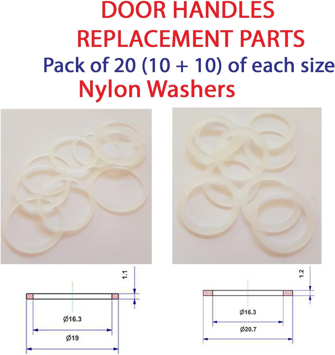 Nylon Washers for Door Handles With 19mm and 20.7mm Diameter for Door Handles 2 Sizes (Pack of 20), 0.81 inches - Image 3