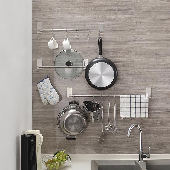 Handtuchhalter ohne Bohren 55cm mit 5 Haken, YKS Küchenhelfer