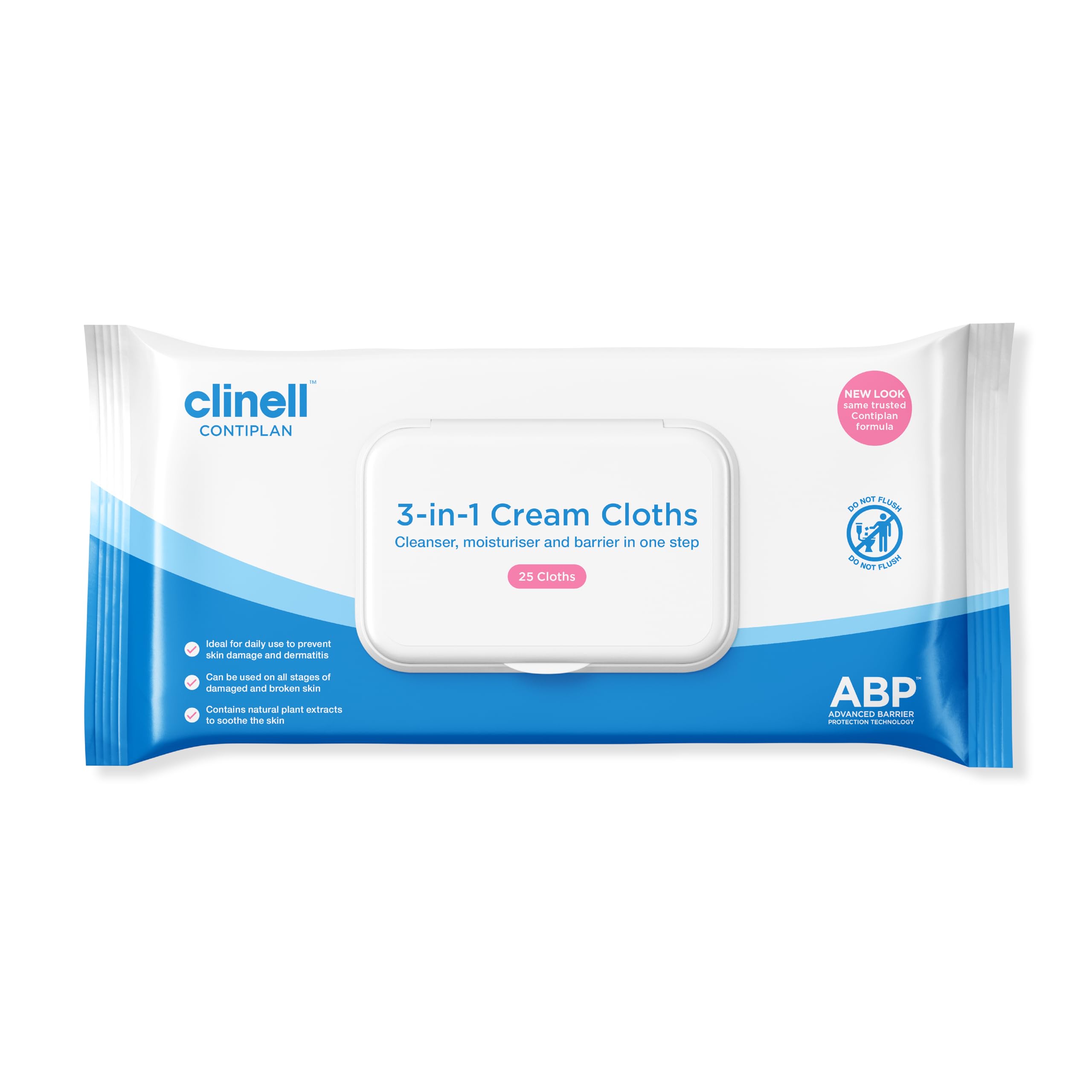 Clinell CONTIPLAN Incontinence Cleansing Cloths with Barrier Cream - Pack of 24 - 25 Cloths per Pack (600 Cloths) - All in One Cleansing Wipes Cleanses, Soothes and Moisturises