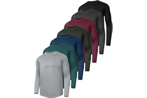 BOOJO 7 Pack Long Sleeve Shirts for Men - Dry Fit Moisture Wicking Sun Protection UV UPF T-Shirts for Fishing Workout Gym
