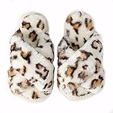 Enteer Girls Fluffy Slippers Memory Foam Soft Plush Cross Band House Shoes Indoor Outdoor Slip On