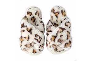 Enteer Girls Fluffy Slippers Memory Foam Soft Plush Cross Band House Shoes Indoor Outdoor Slip On