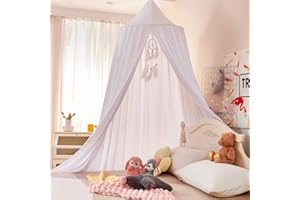 dix-rainbow Princess Decor Canopy for Kids Bed, Soft and Durable Bed Canopy for Girls Room Tent Canopy Dreamy Mosquito Net Bedding, Children Reading Nook Canopies Indoor(White)
