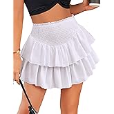 Avidlove Womens High Waist Ruffle Flowy Mini Skirts Casual Boho Layered Pleated Beach Short Skirt