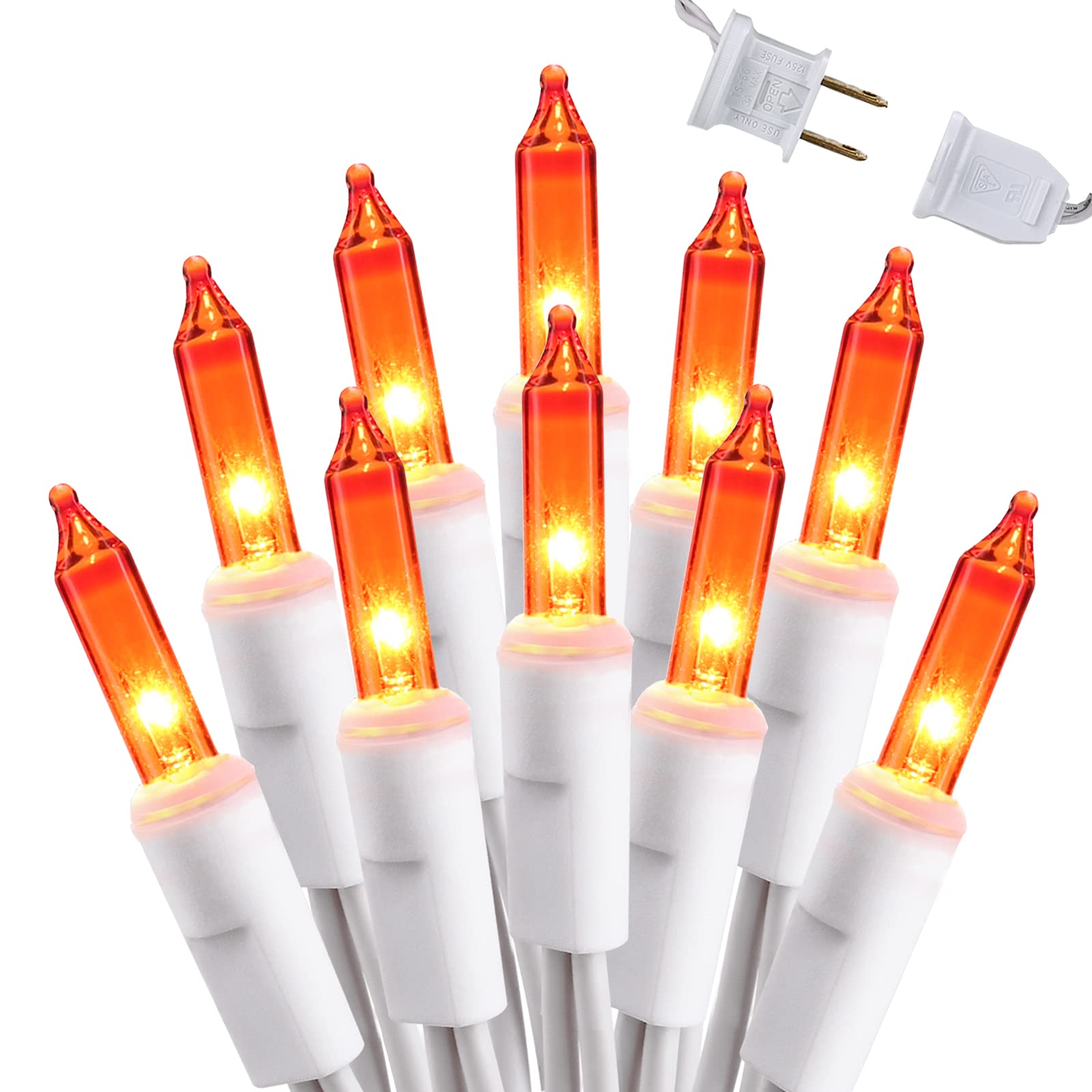 Photo 1 of *ONE WORKS THE OTHER DOESN'T* Brizled Halloween Lights, 300 Count 69.6ft Orange Lights String Connectable, Clear Incandescent Mini Lights Plugin, 120V UL Certified Christmas String Lights for Indoor/Outdoor Party Decor White Wire
