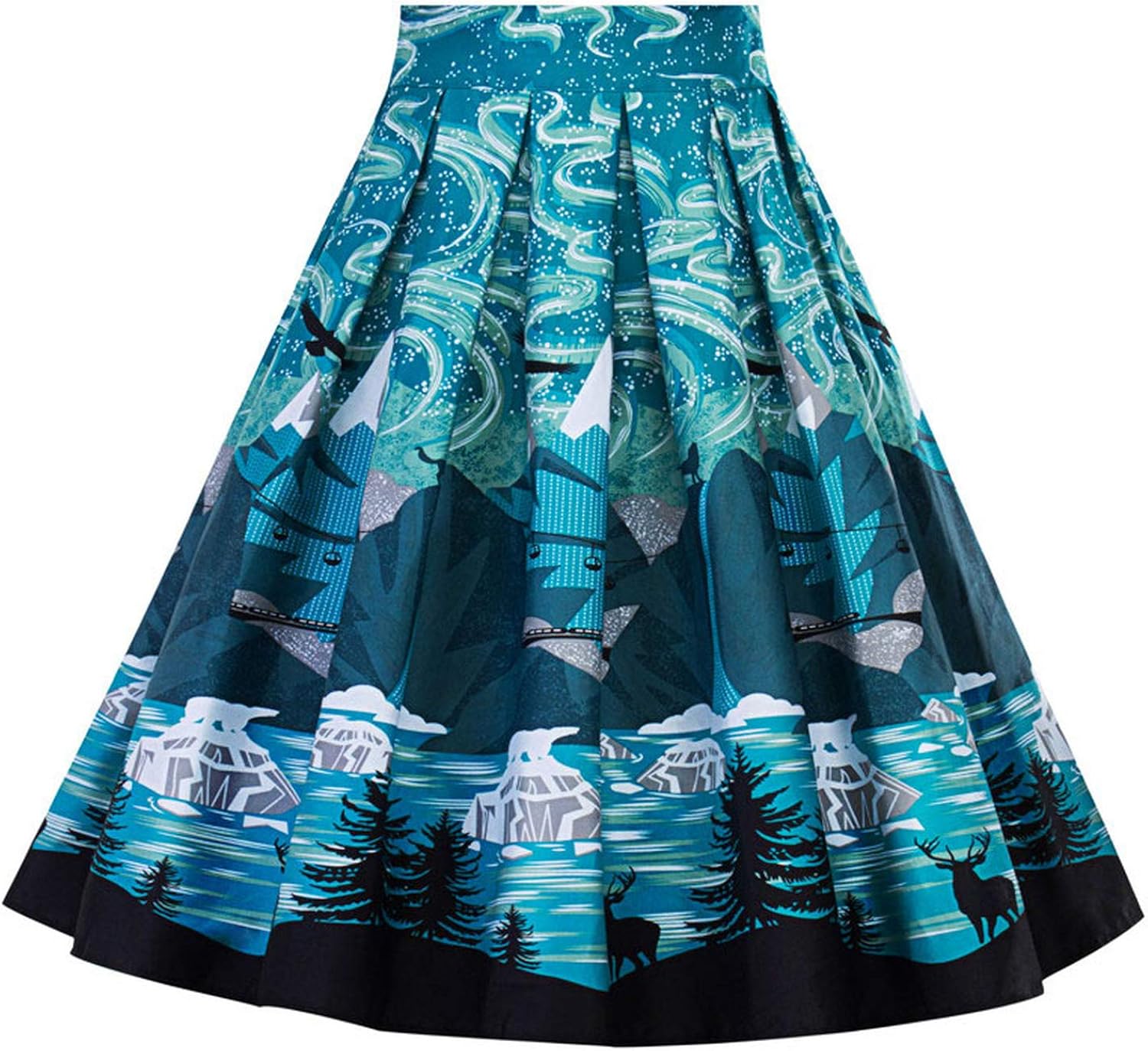 Retro Floral Print Pleated Skirt High Waist Green Summer Skirts Women Midi Elegant Retro Vintage