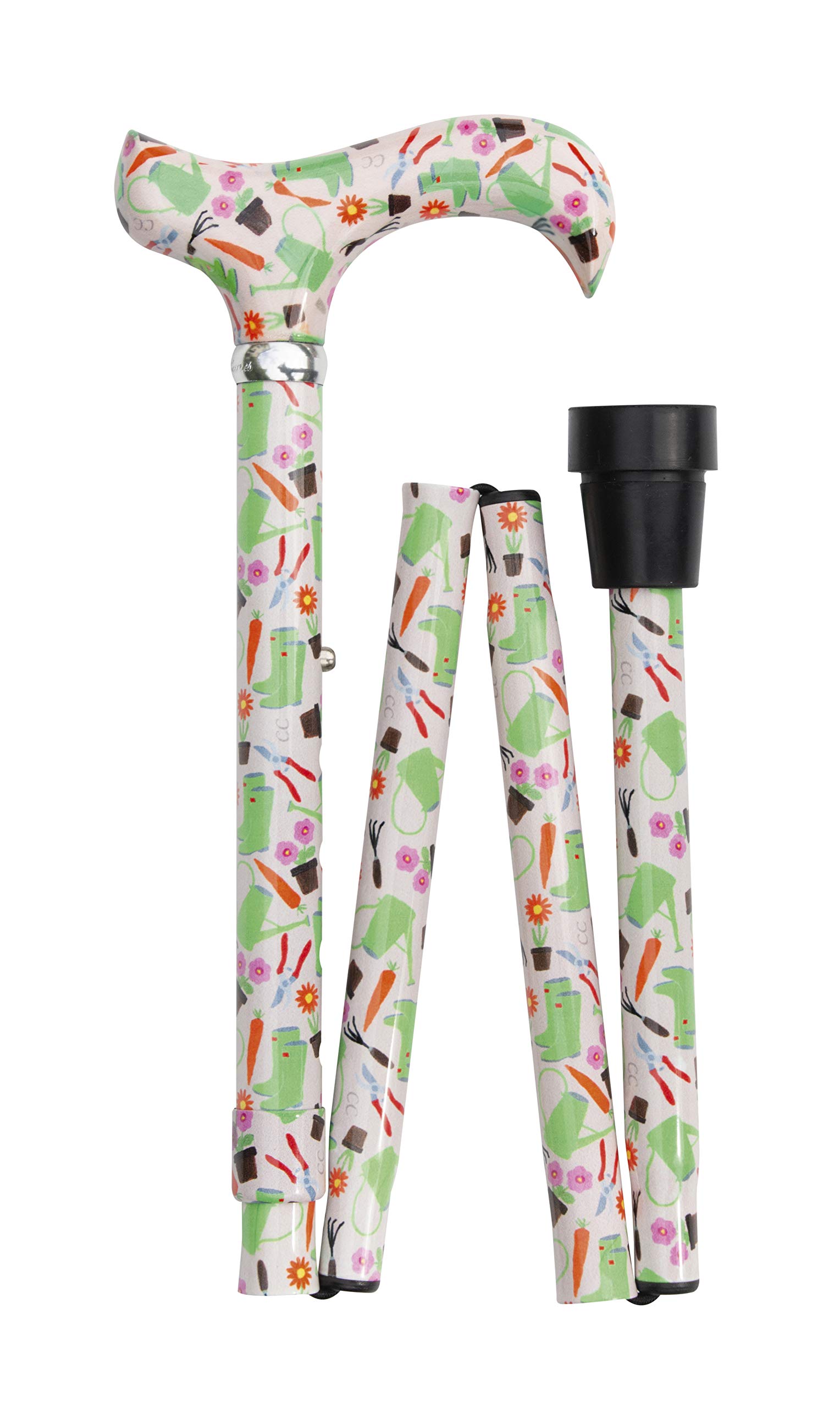 Classic Canes, Gardening Theme Four Section Folding Walking Stick - Unique, Elegant, Lightweight, Durable, Aluminium, Adjustable 82-92 cm - Ergonomic Grip with Non-Slip Rubber Ferrule
