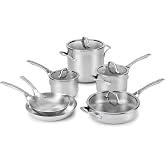 Calphalon 5-Ply Stainless Steel Cookware Set 10 Piece Includes Frying Pans, Pots and Pans Set, Induction, Oven Safe 500F, Silver