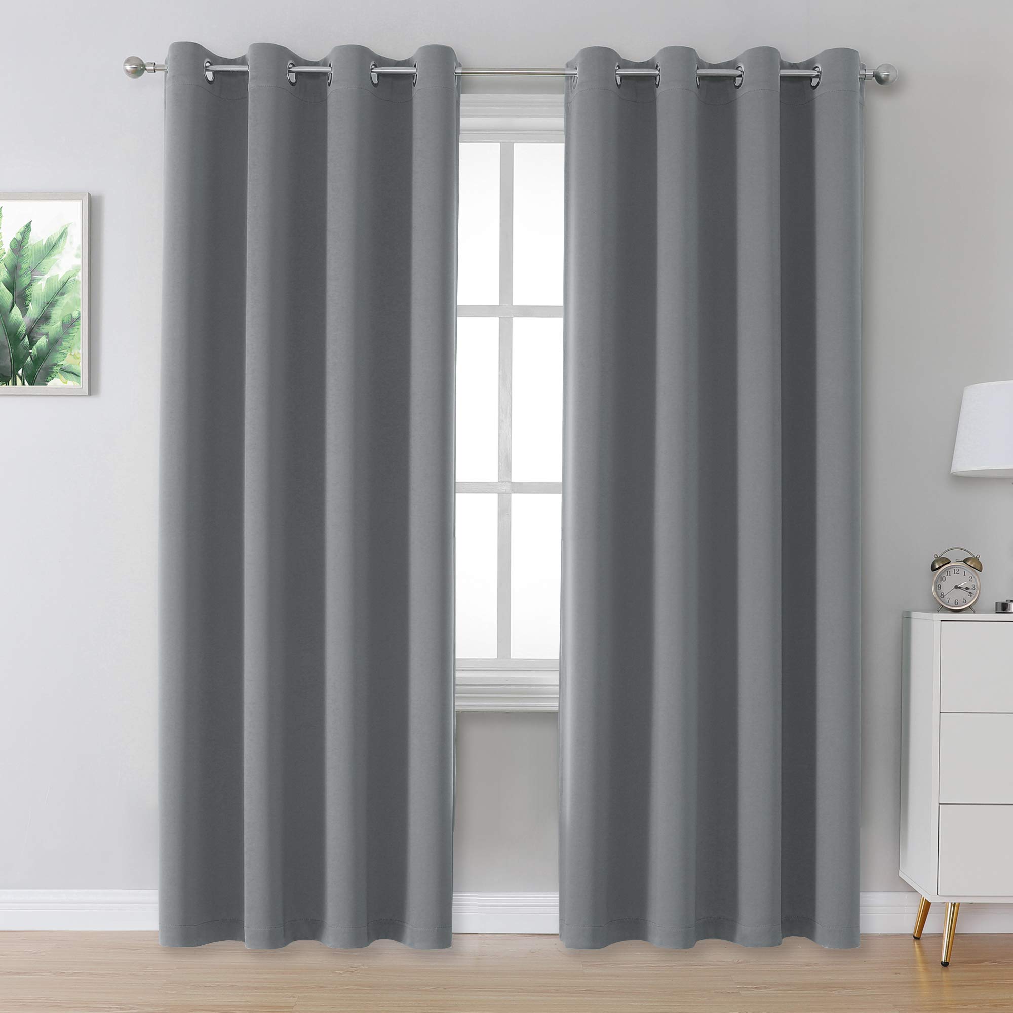 Photo 1 of DUALIFE Grey Blackout Curtains for Bedroom 84 inches Long 2 Panels Grommet Window Treatment Thermal Insulated Room Darkening Window Panels Drapes for Living Room 52x84 inch Length