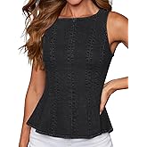 LOOKUB Women's Denim Peplum Tank Top, Summer Stretch Sleeveless Slim Jean Blouse with Contouring Seams and 4/5 Back Zipper