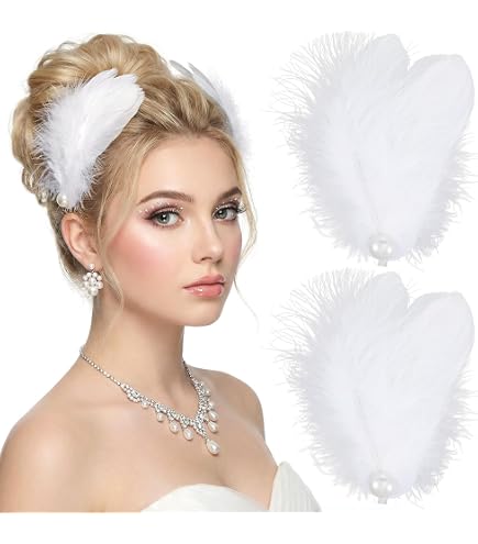 2 Pcs Victorian Hair Accessories Ostrich Feather and Pearl Tassel Barrette Clip Amazon.com: Suncalla 2 Pcs Women Victorian Hair Accessories  main image 2